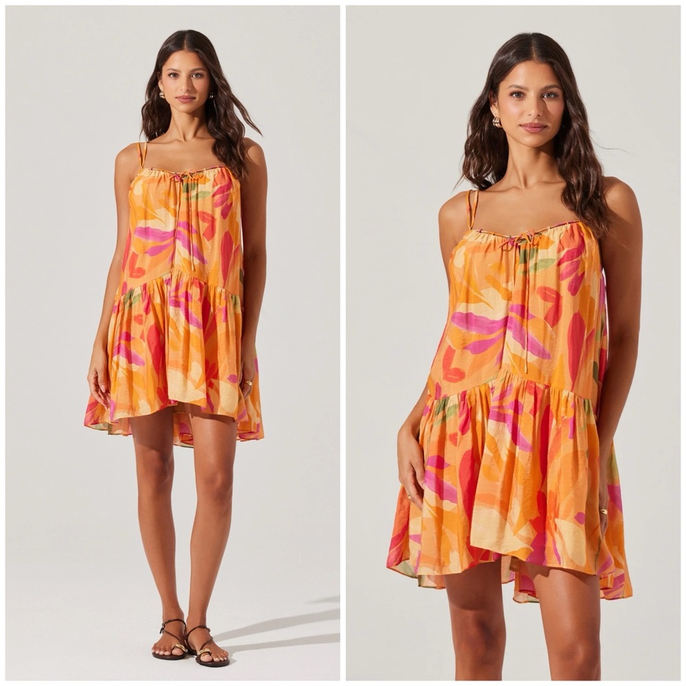 Astr Orange Multicolor Floral Keala Mini Tent Dress